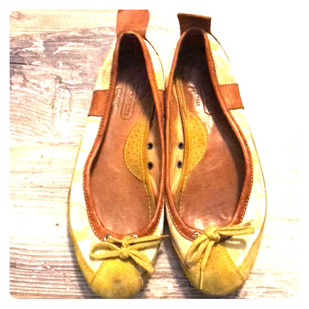 Leather Coach monogrammed flats